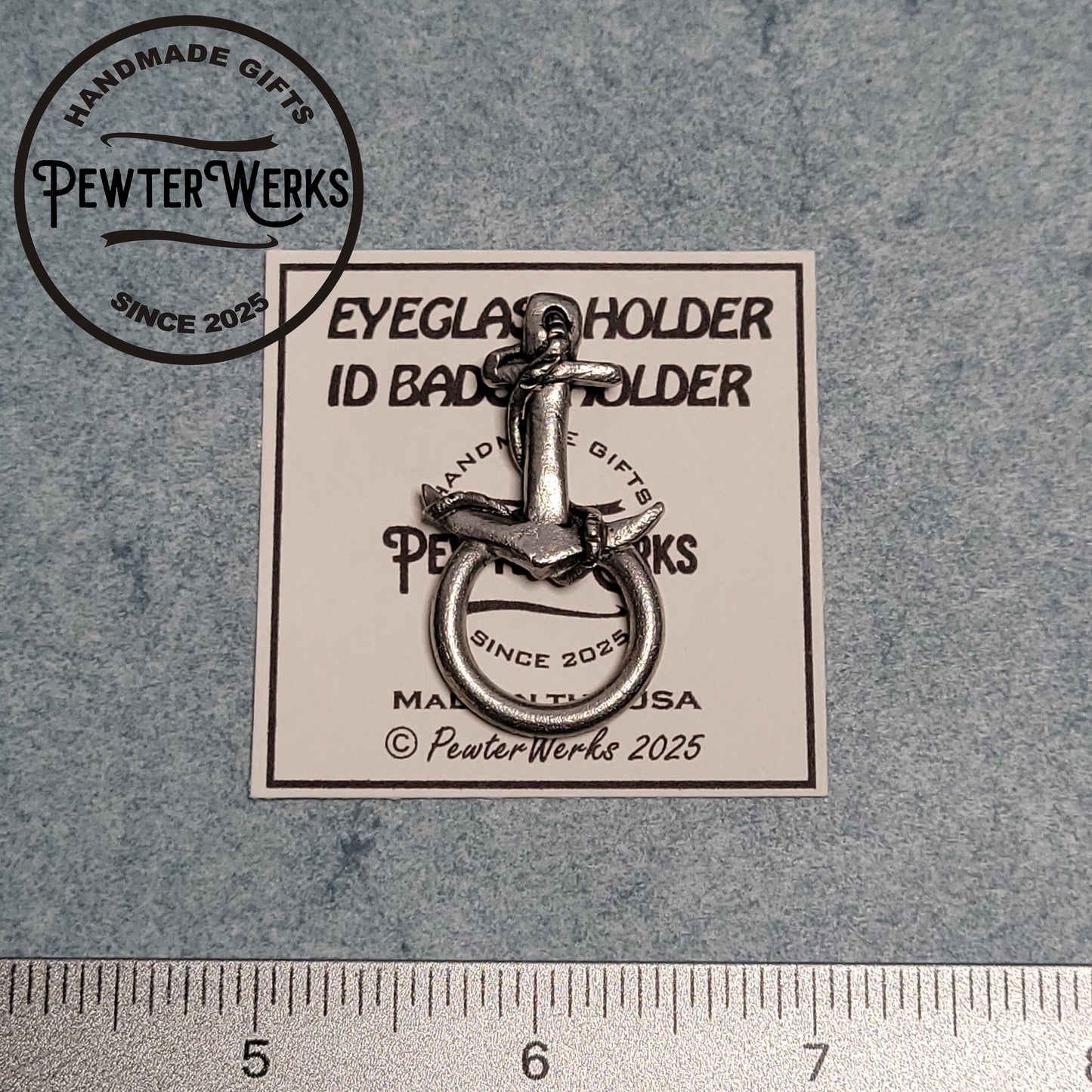 Handmade Pewter Eyeglass / ID Badge Holder Pin 'Anchor' Gift Bag Included