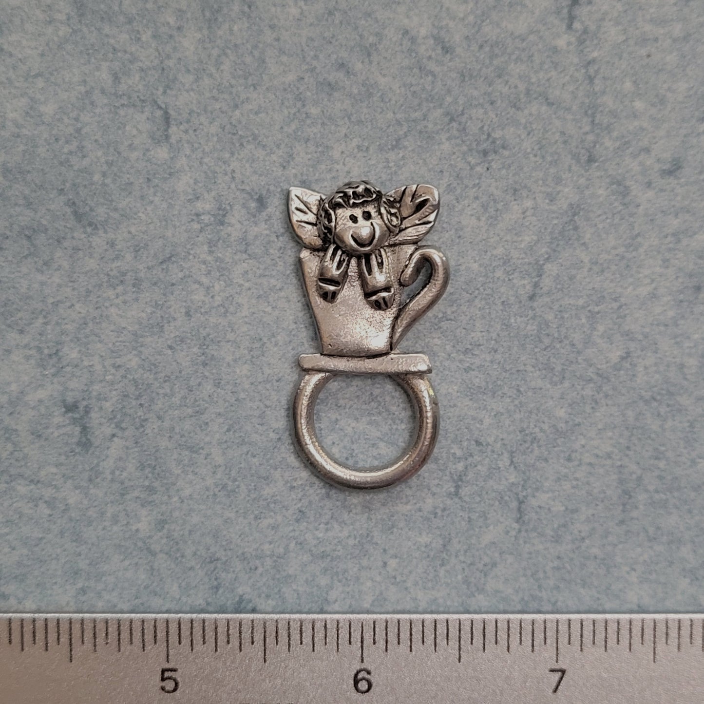 Handmade Pewter Eyeglass / ID Badge Holder Pin 'Angel in a Tea Cup' Gift Bag Included