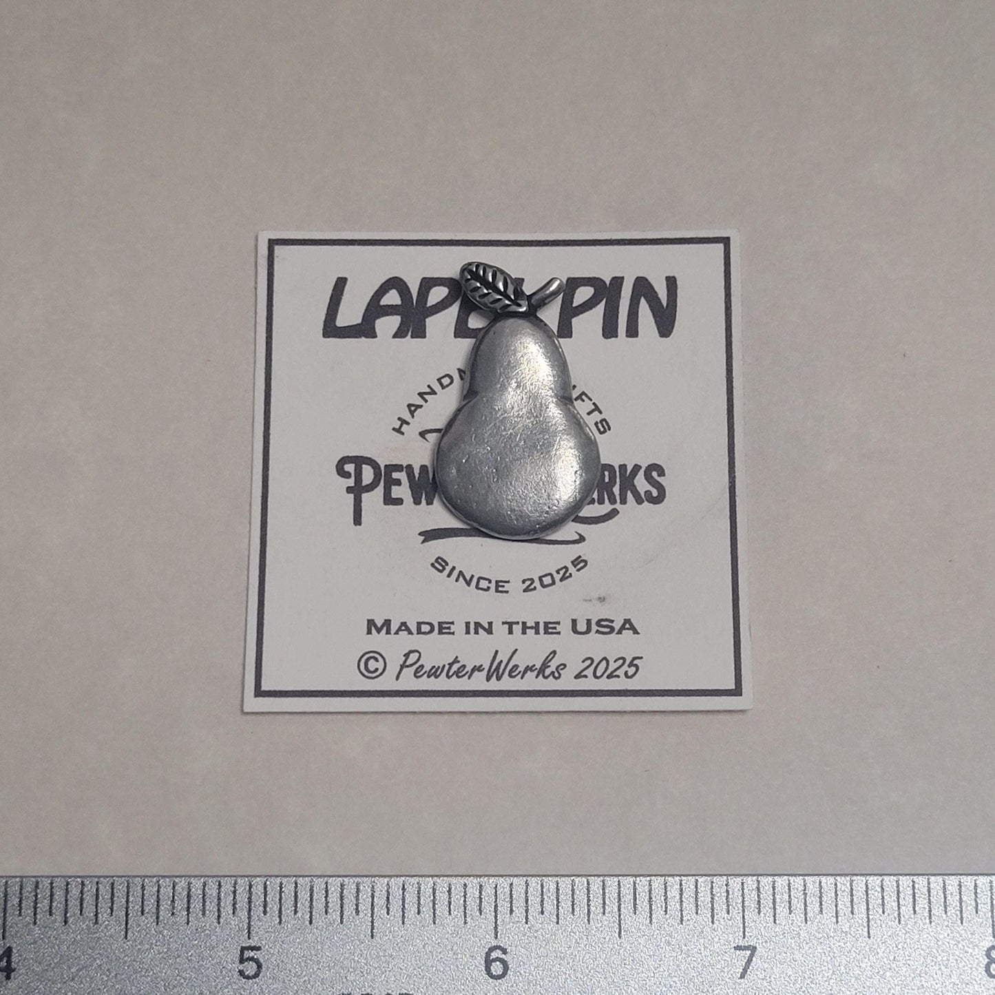 Handmade Pewter Lapel Pin 'Pear' Gift Bag Included